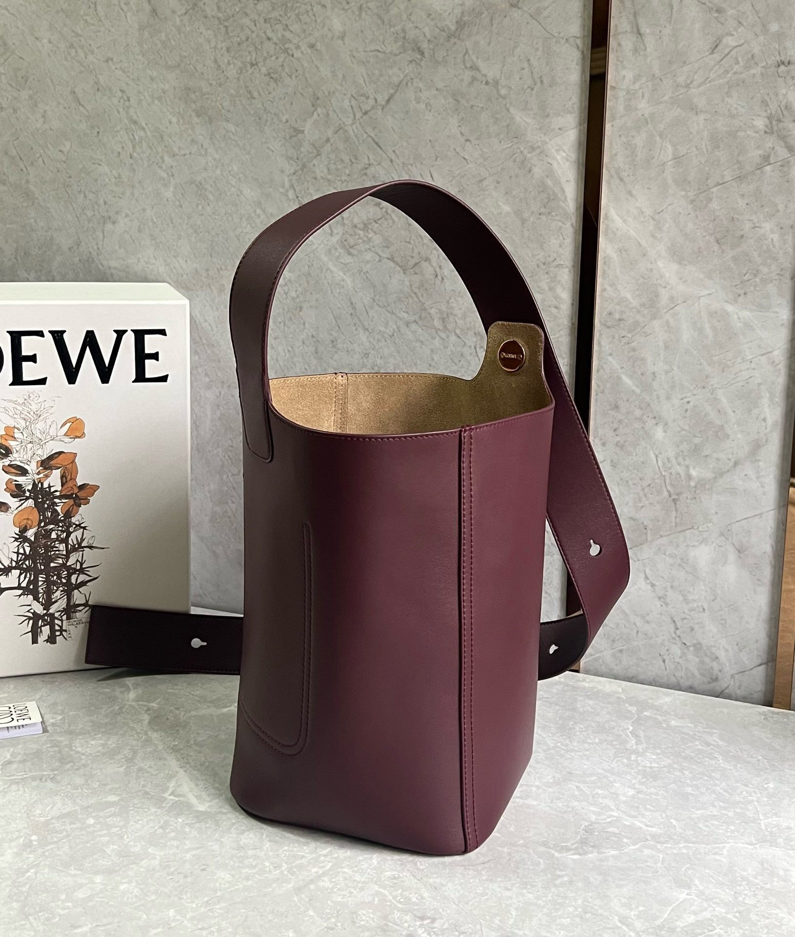 Loewe Medium Pebble Bucket Bag in Burgundy Calfskin