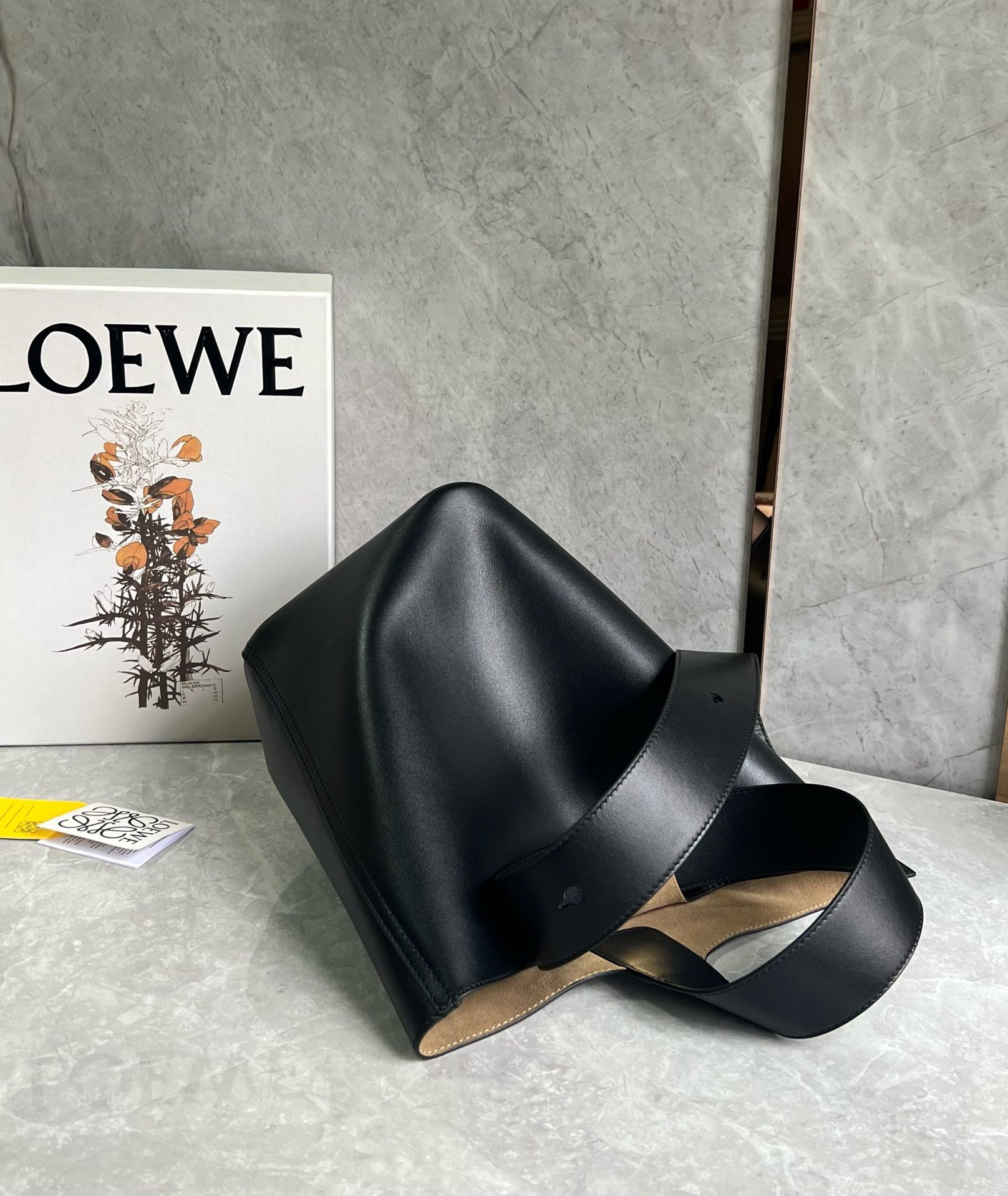 Loewe Medium Pebble Bucket Bag in Black Calfskin