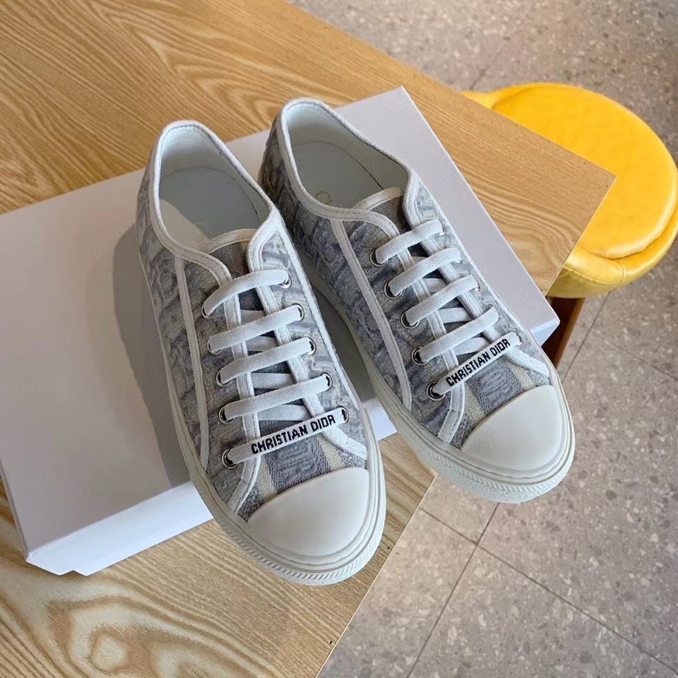 Dior Walk'n'Dior Sneakers In Grey Oblique Embroidered Cotton