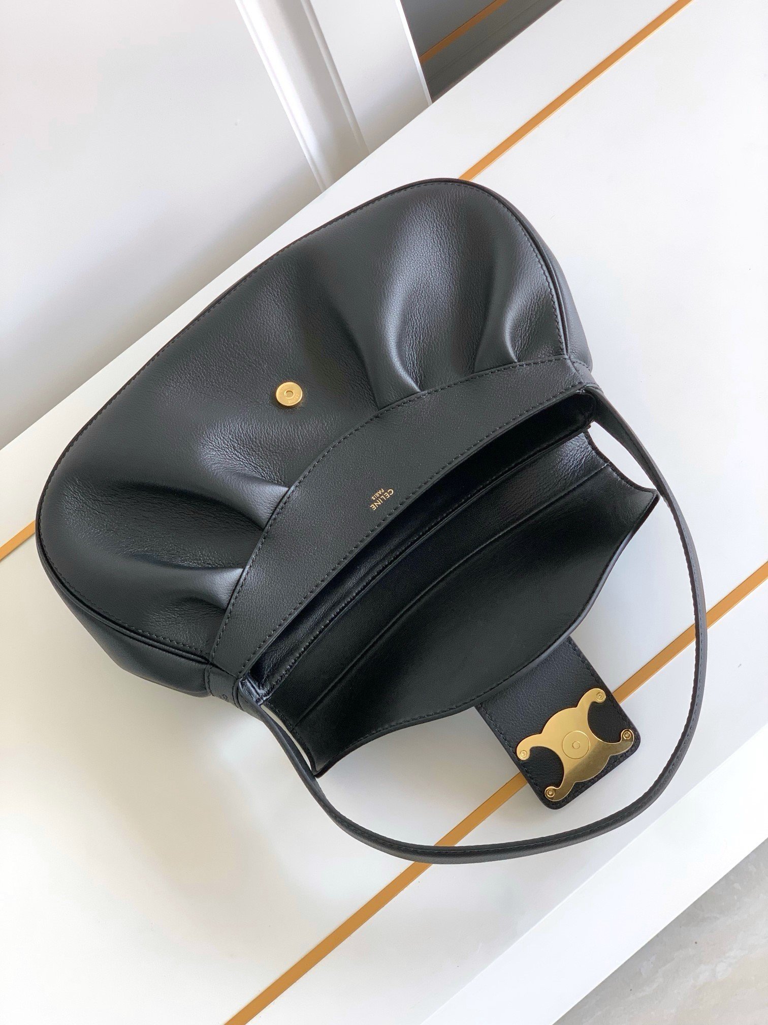 Celine Medium Polly Shoulder Bag in Black Calfskin