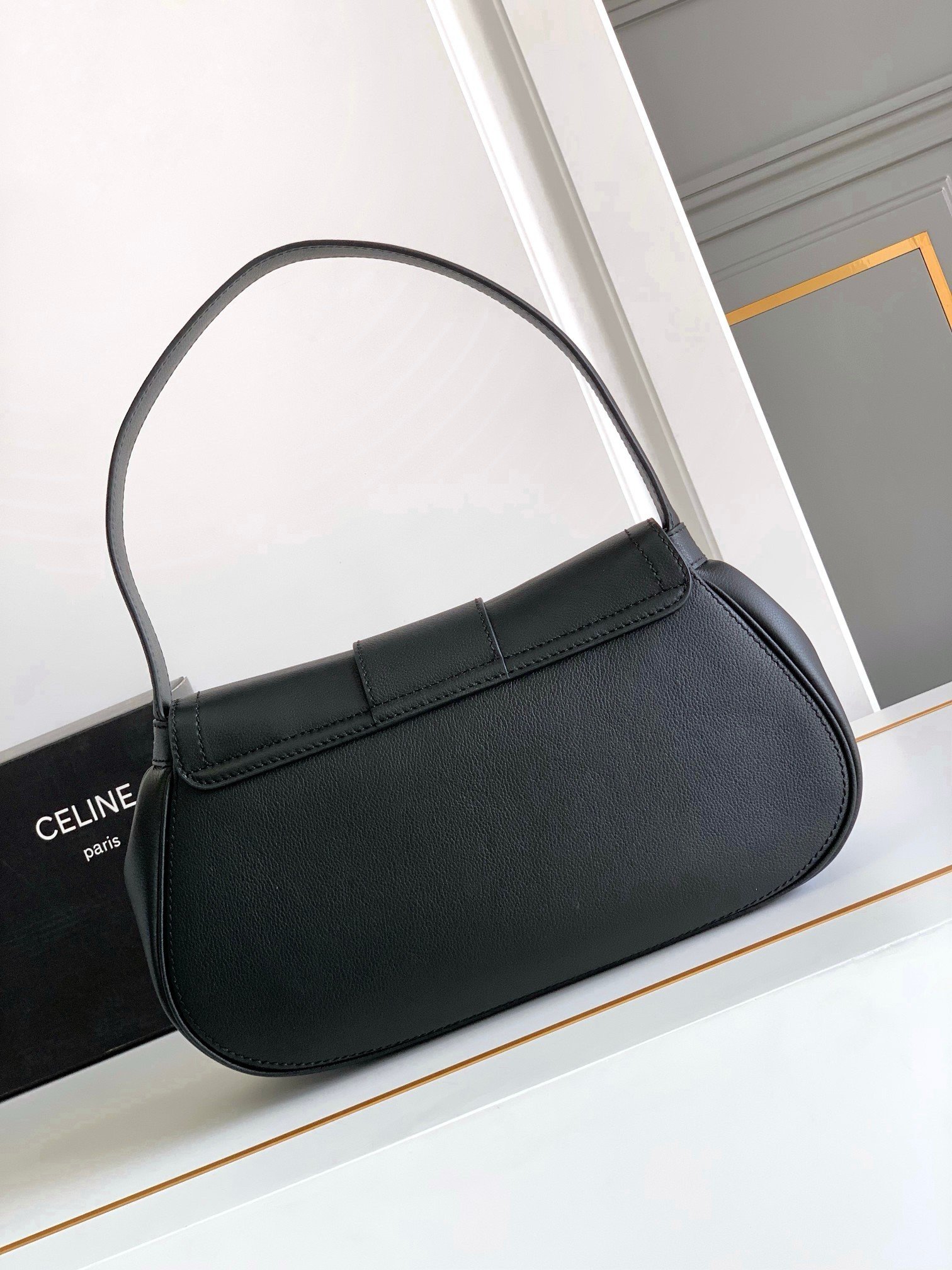 Celine Medium Polly Shoulder Bag in Black Calfskin