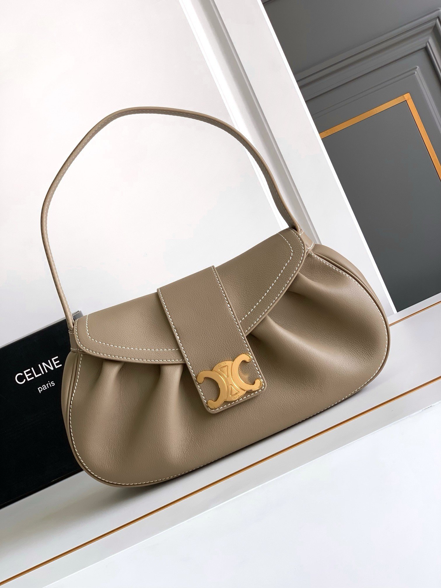 Celine Medium Polly Bag in Brown Sepia Calfskin