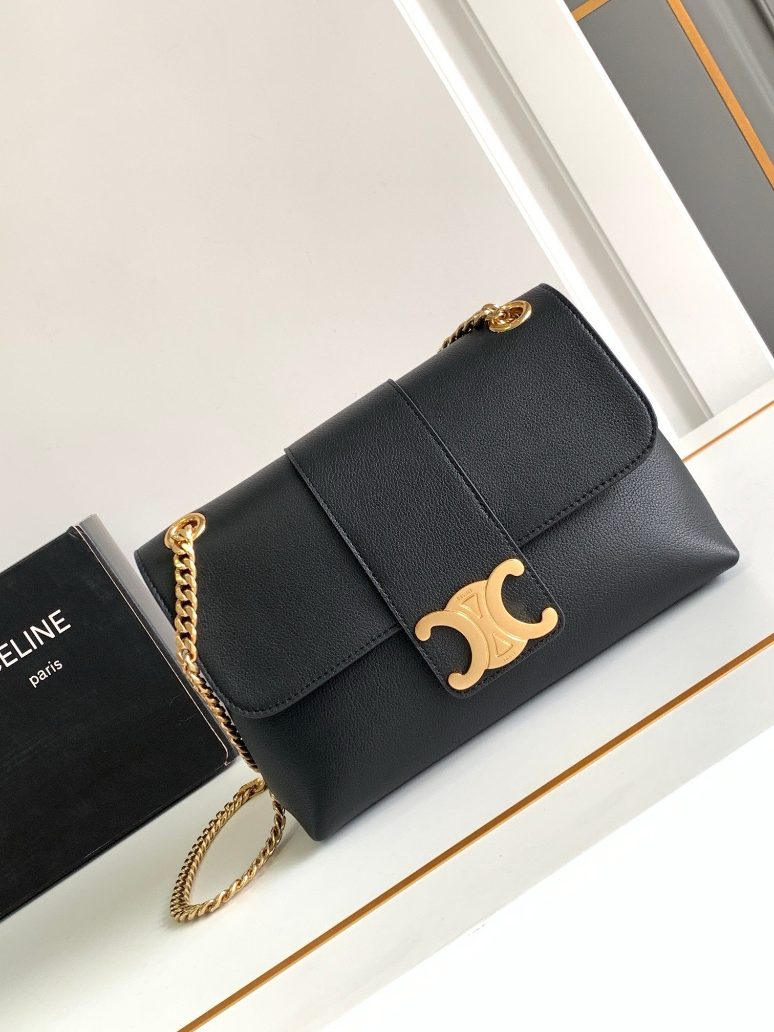 Celine Medium Victoire Bag in Black Calfskin