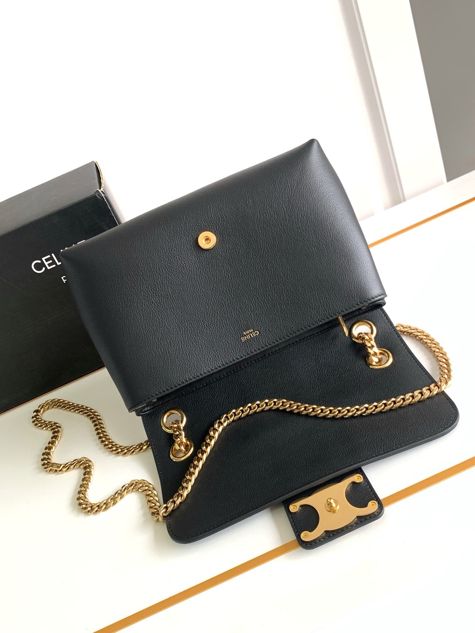 Celine Medium Victoire Bag in Black Calfskin