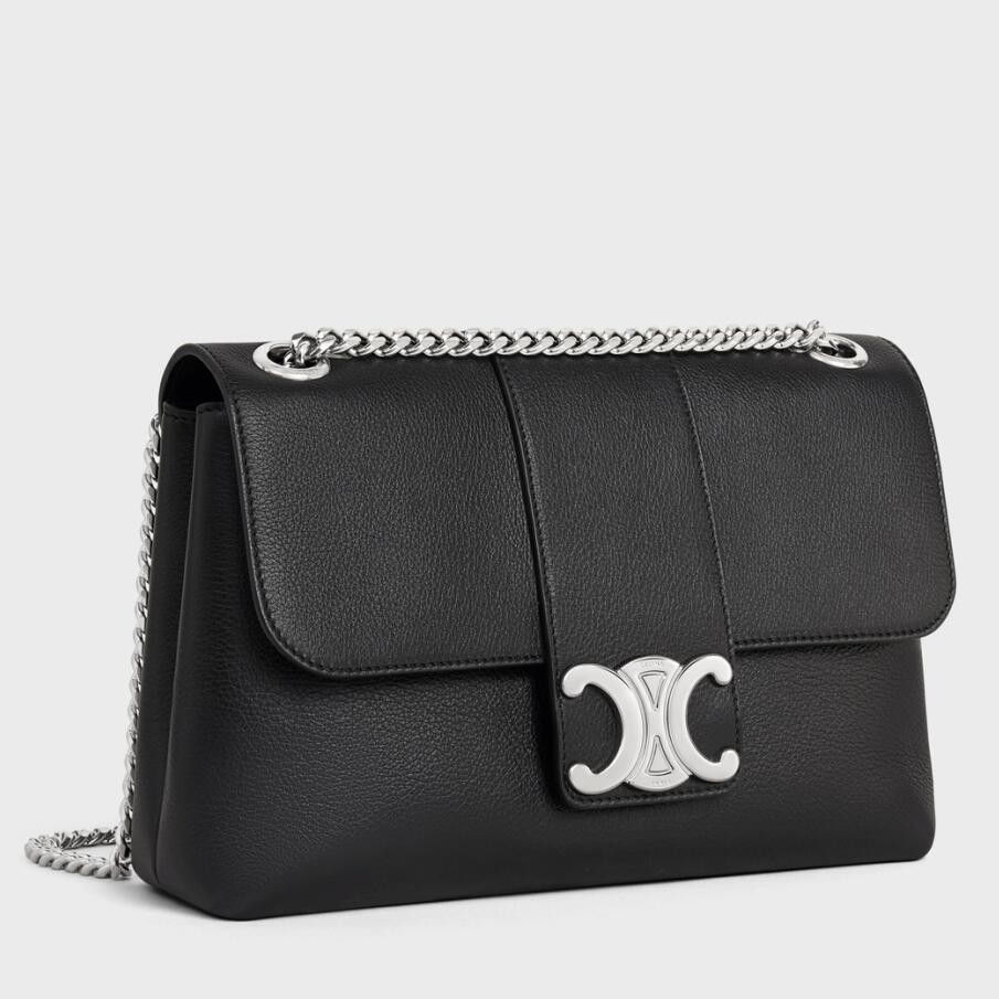 Celine Medium Victoire Bag in Noir Calfskin