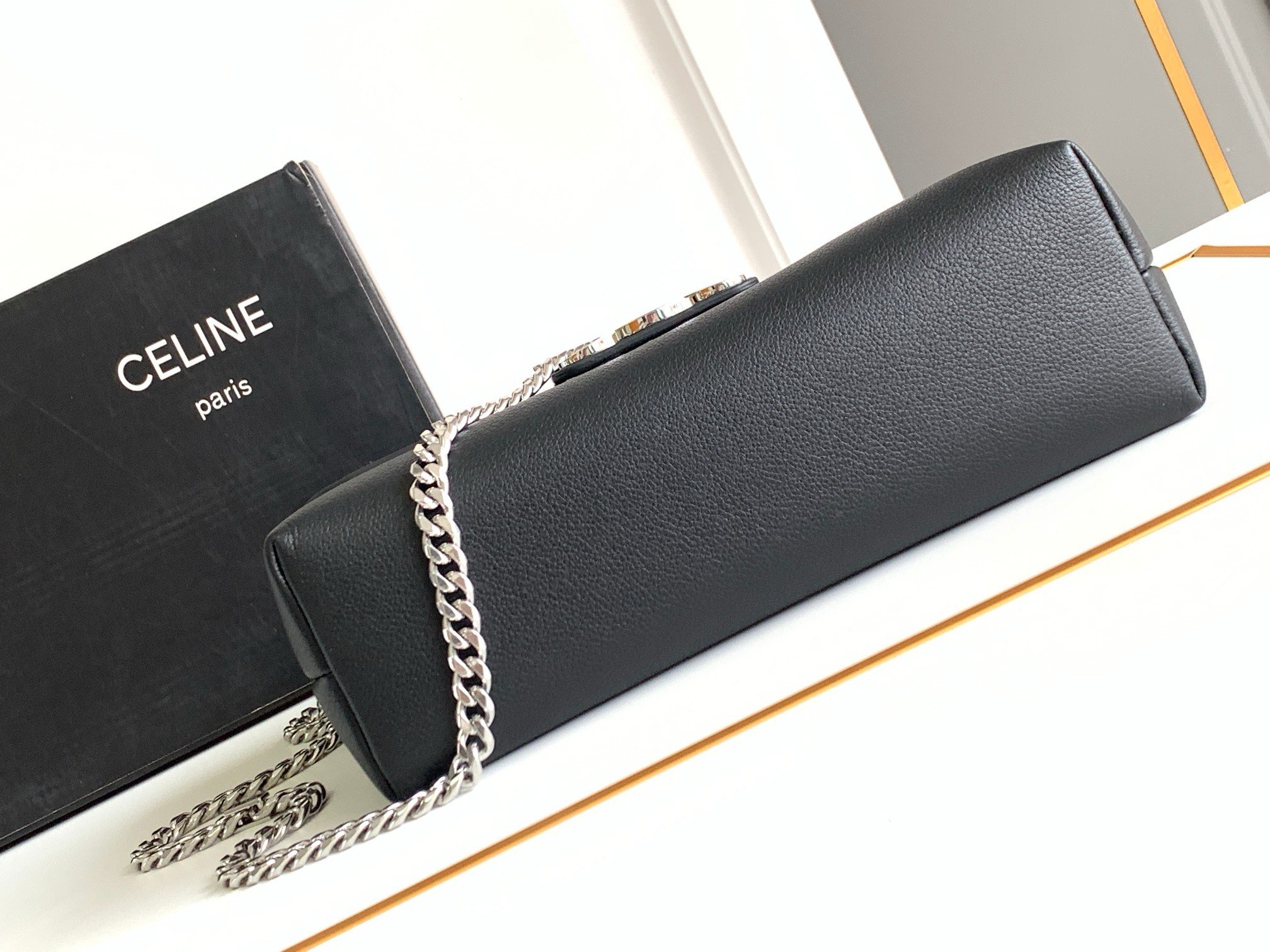 Celine Medium Victoire Bag in Noir Calfskin