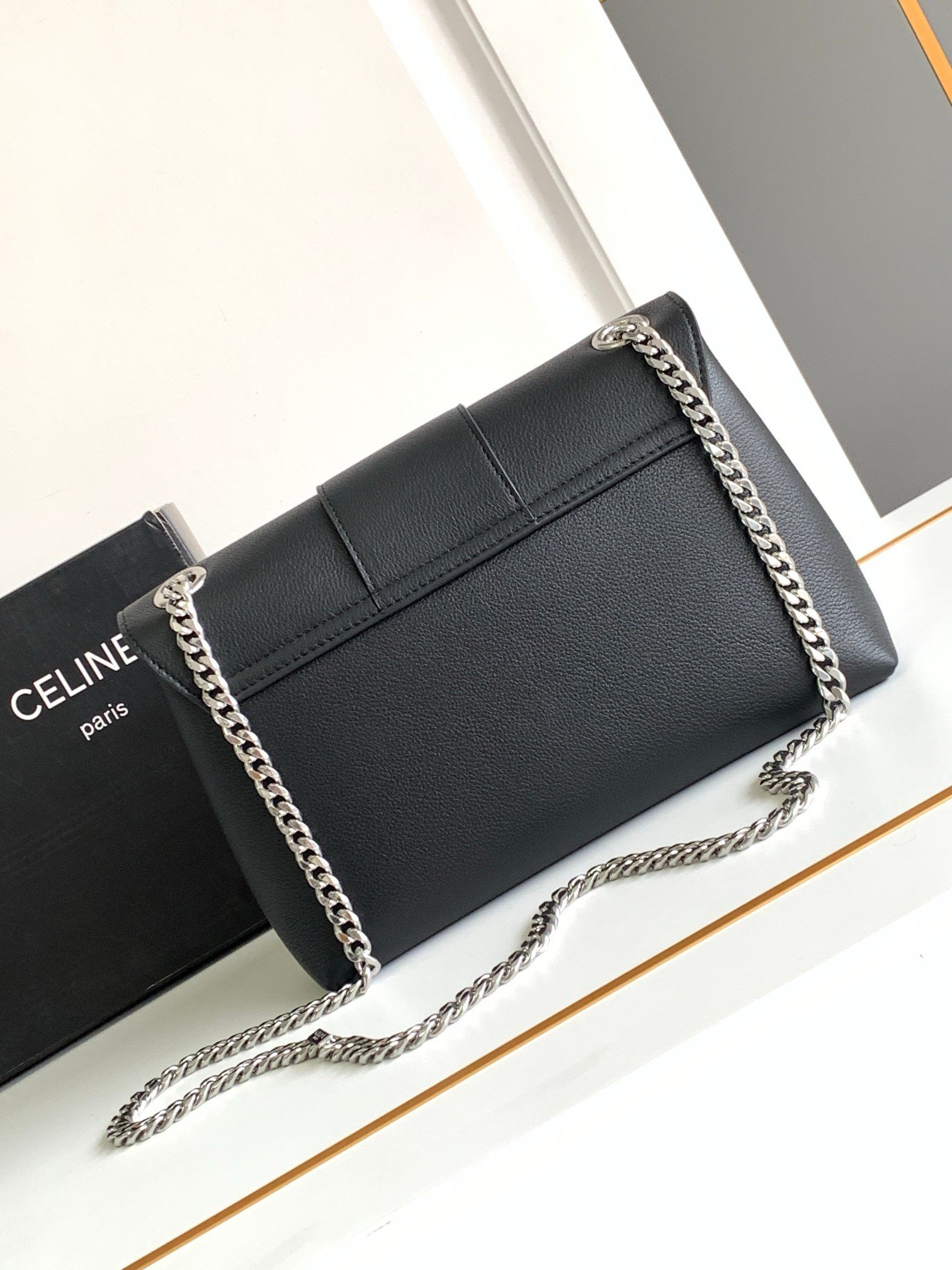 Celine Medium Victoire Bag in Noir Calfskin