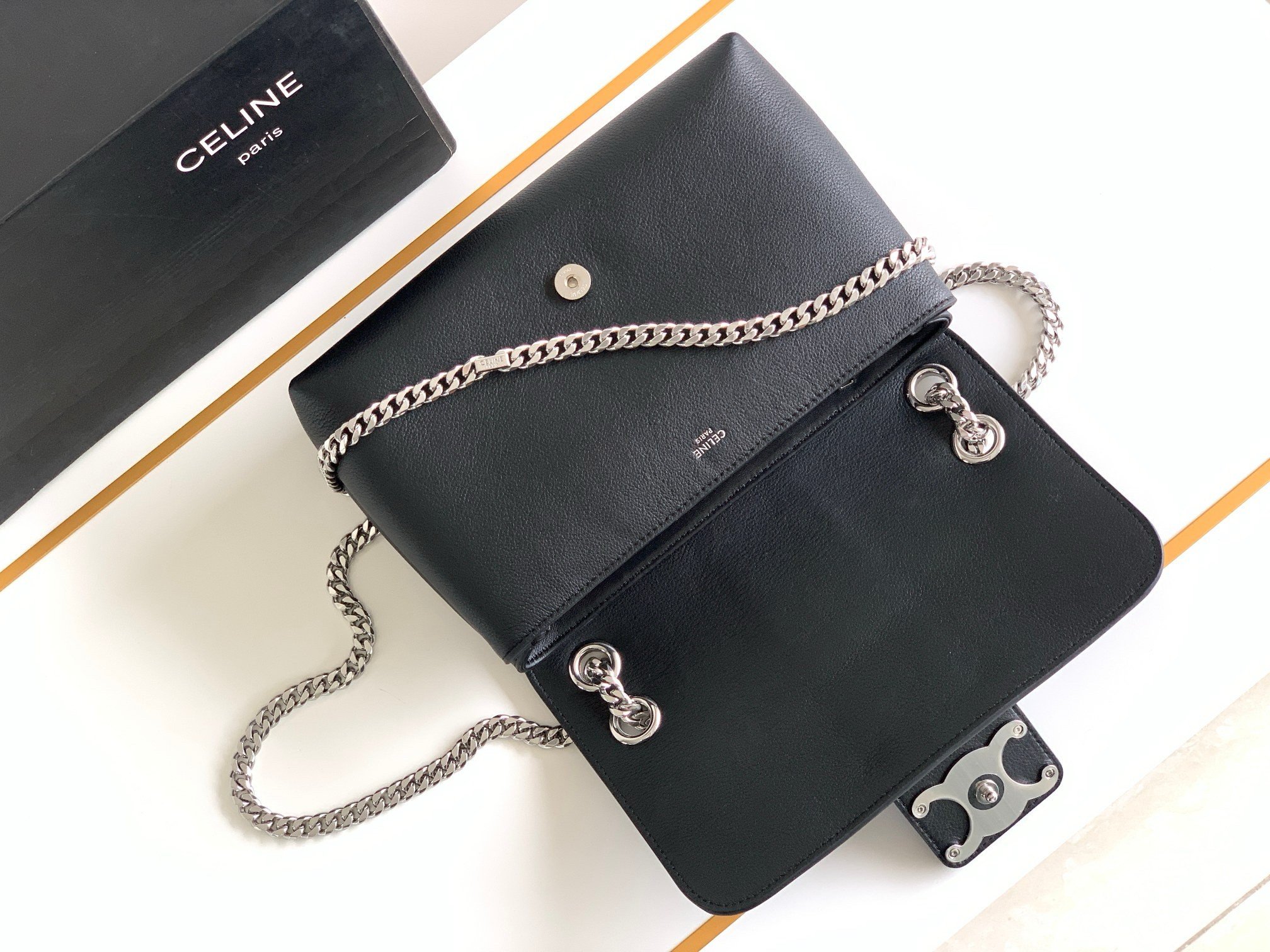 Celine Medium Victoire Bag in Noir Calfskin