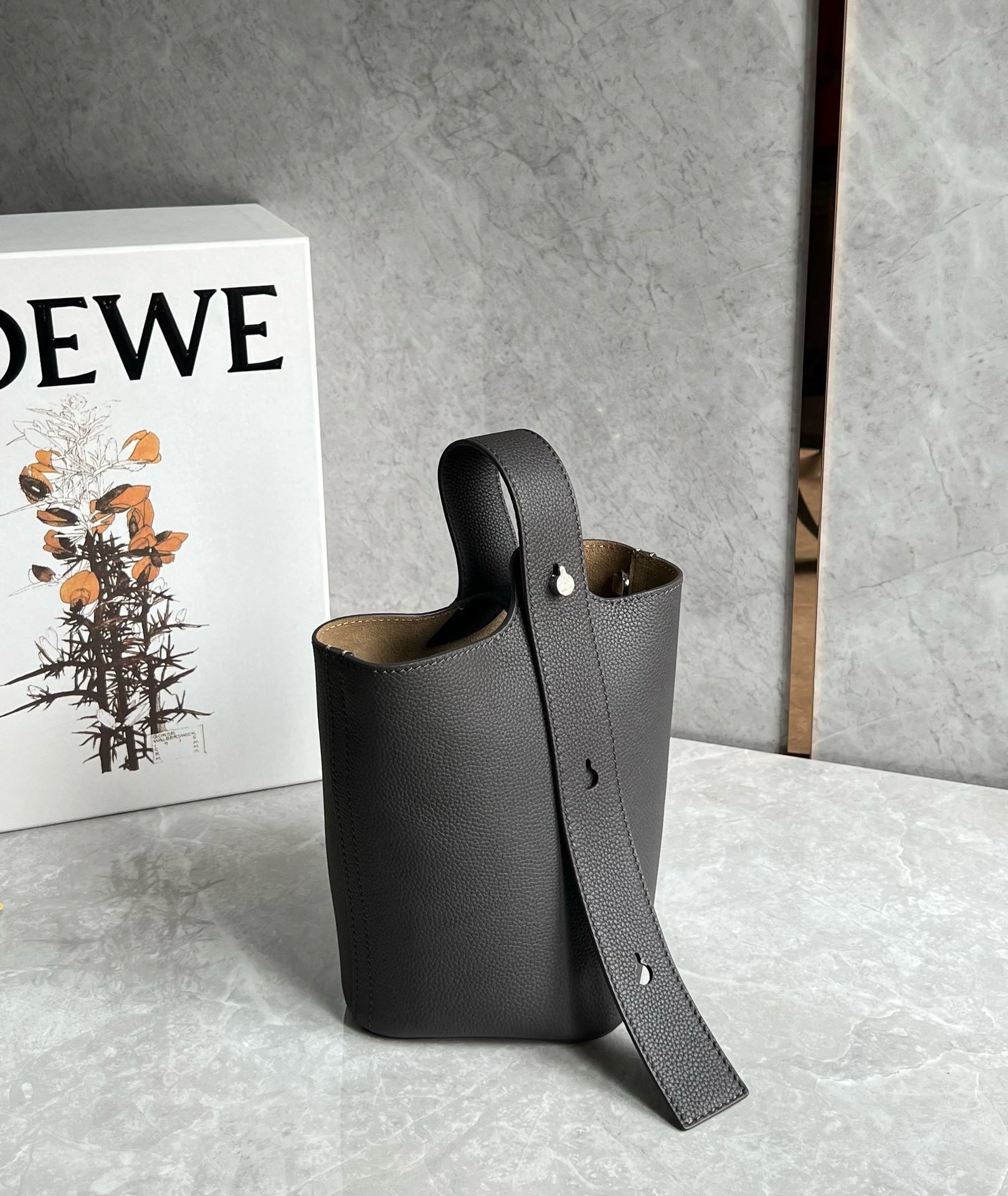 Loewe Mini Pebble Bucket Bag in Black Grained Leather