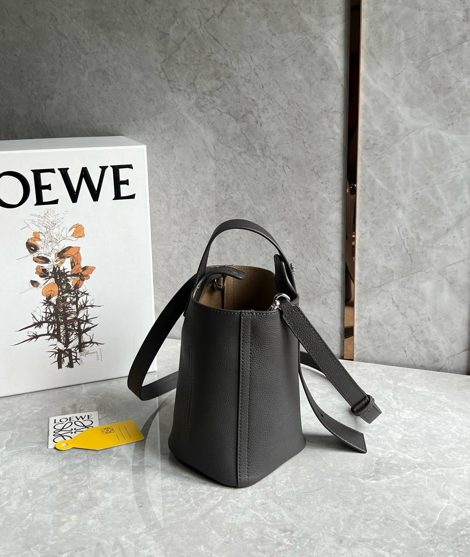 Loewe Mini Pebble Bucket Bag in Black Grained Leather