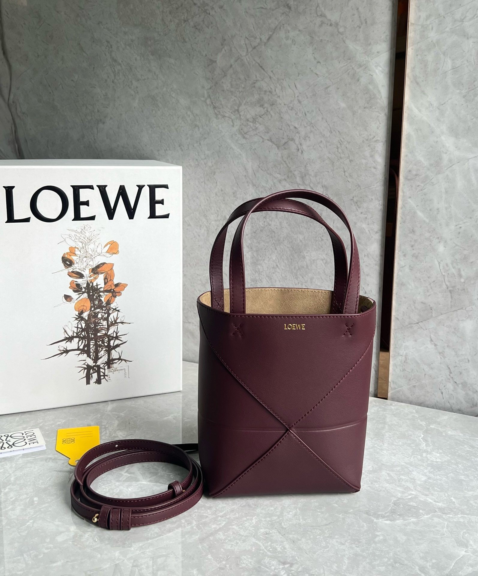 Loewe Mini Puzzle Fold Tote Bag in Bordeaux Calfskin