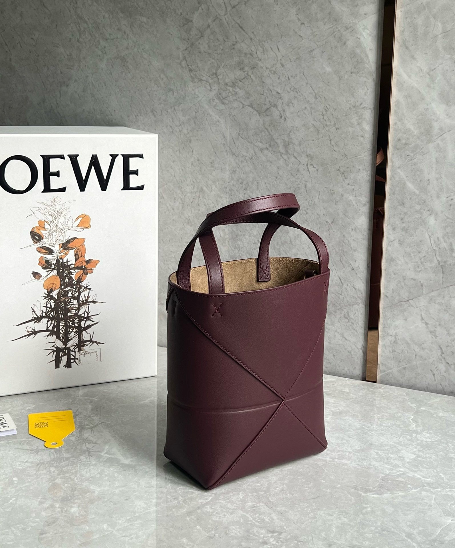 Loewe Mini Puzzle Fold Tote Bag in Bordeaux Calfskin