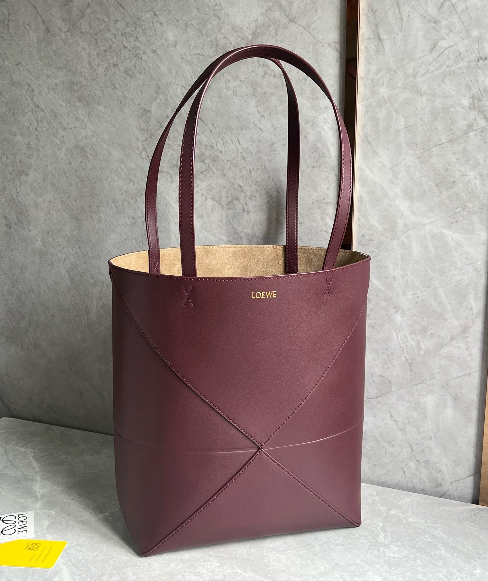 Loewe Medium Puzzle Fold Tote Bag in Bordeaux Calfskin