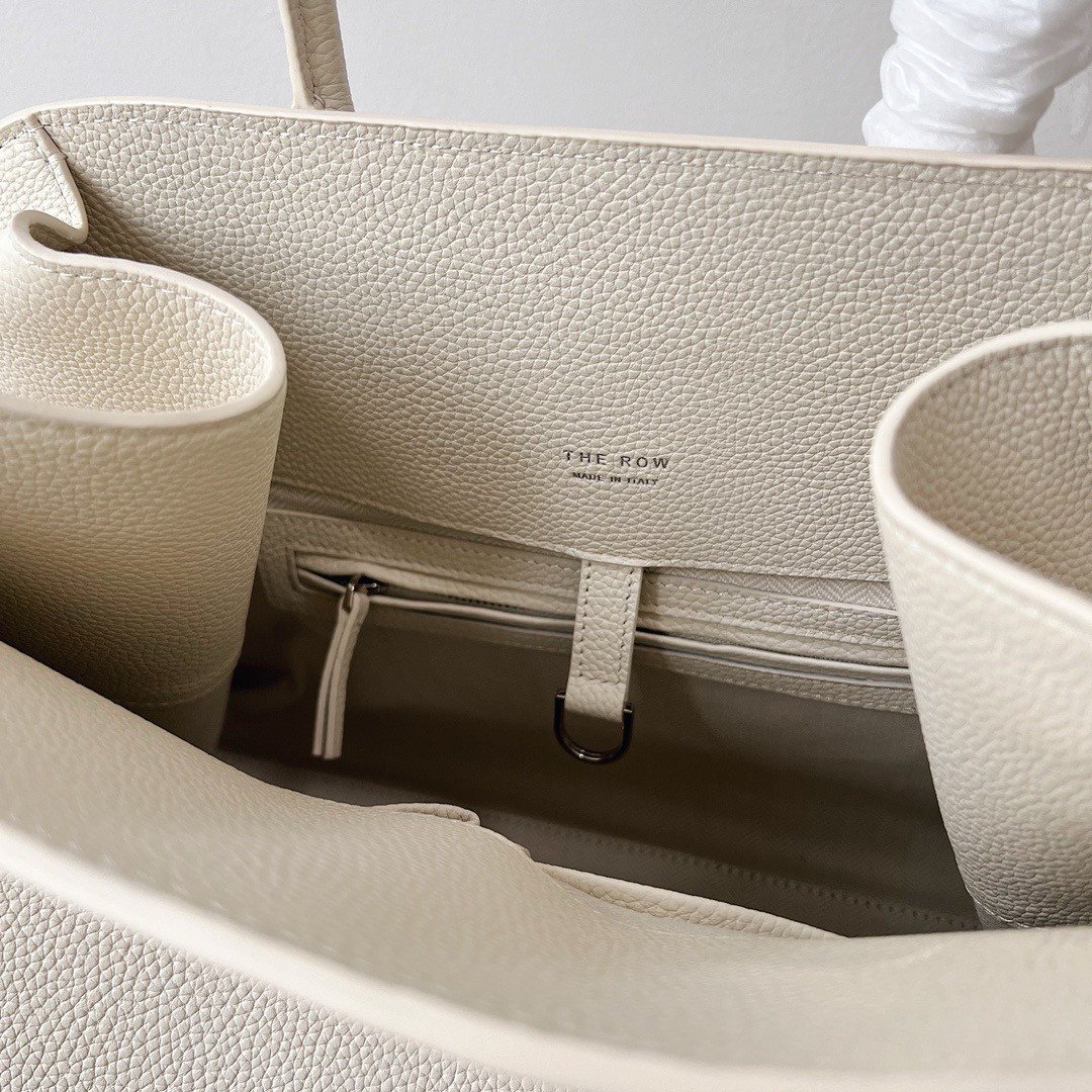 The Row Margaux 15 Top Handle Bag in White Grained Leather