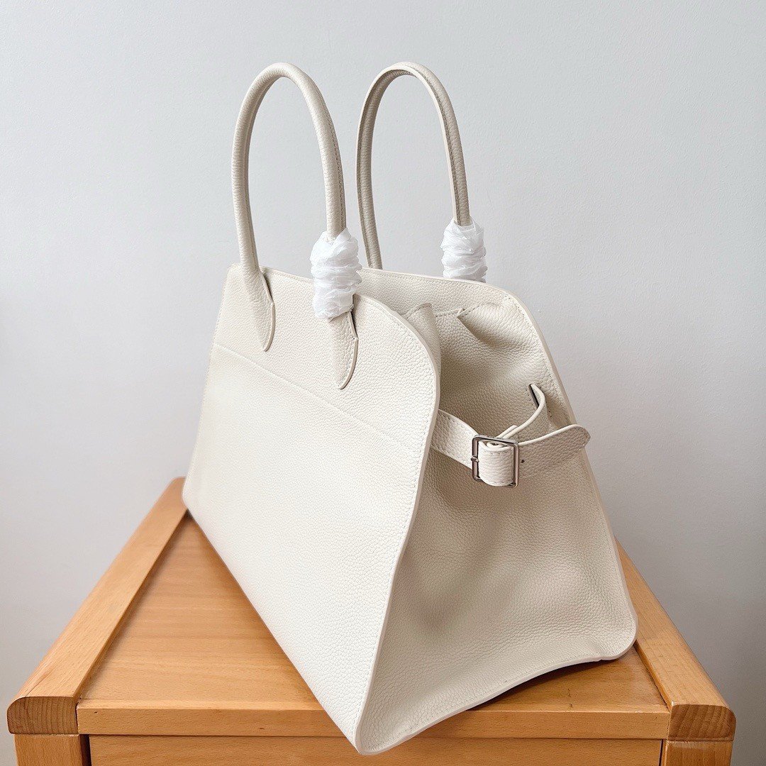 The Row Margaux 15 Top Handle Bag in White Grained Leather