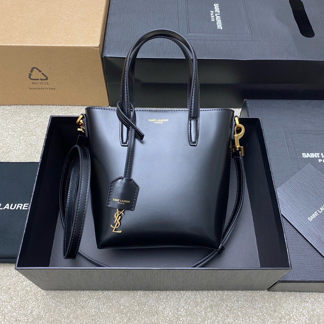 Saint Laurent Mini Toy Shopping Bag in Black Calfskin