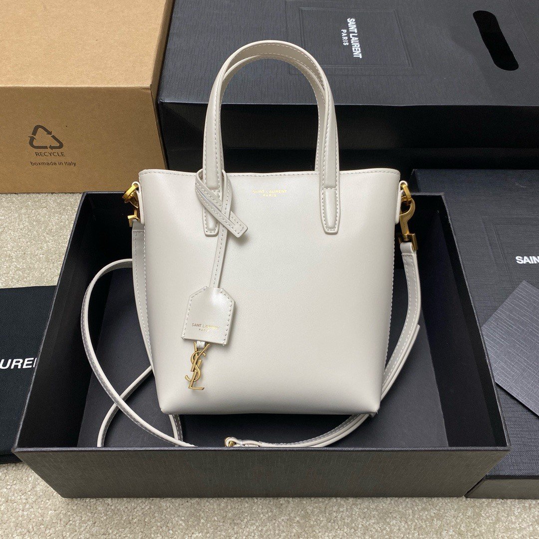 Saint Laurent Mini Toy Shopping Bag in White Calfskin