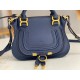 Chloe Marcie Mini Double Carry Bag in Blue Grained Leather