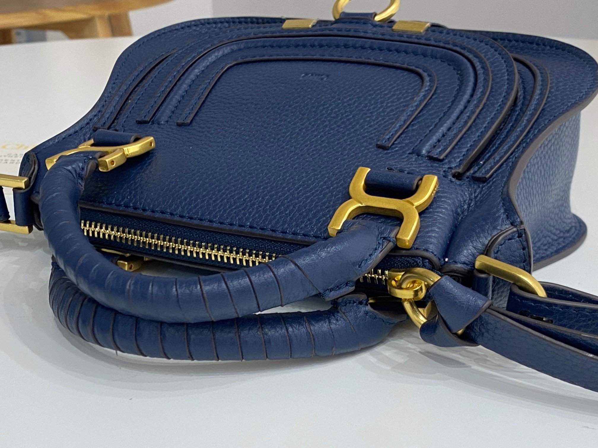 Chloe Marcie Mini Double Carry Bag in Blue Grained Leather