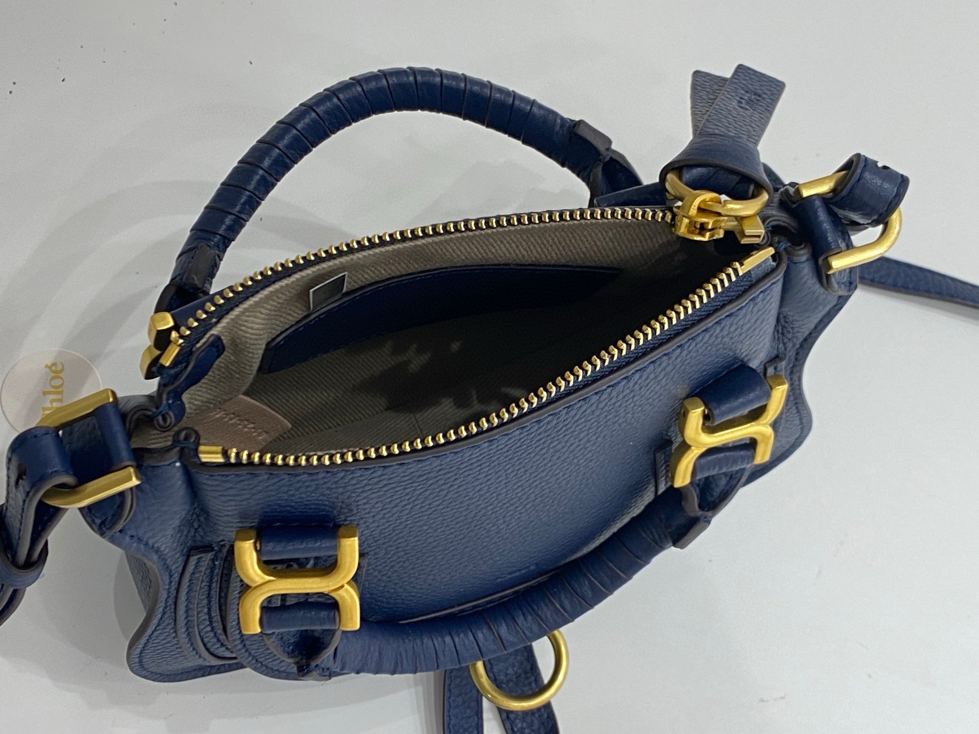 Chloe Marcie Mini Double Carry Bag in Blue Grained Leather