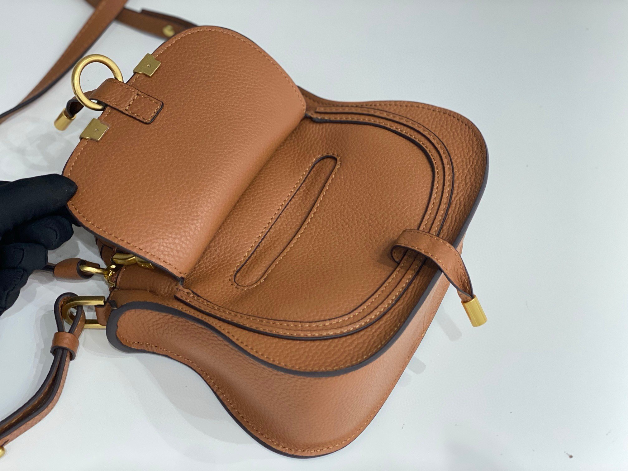 Chloe Marcie Mini Double Carry Bag in Brown Grained Leather