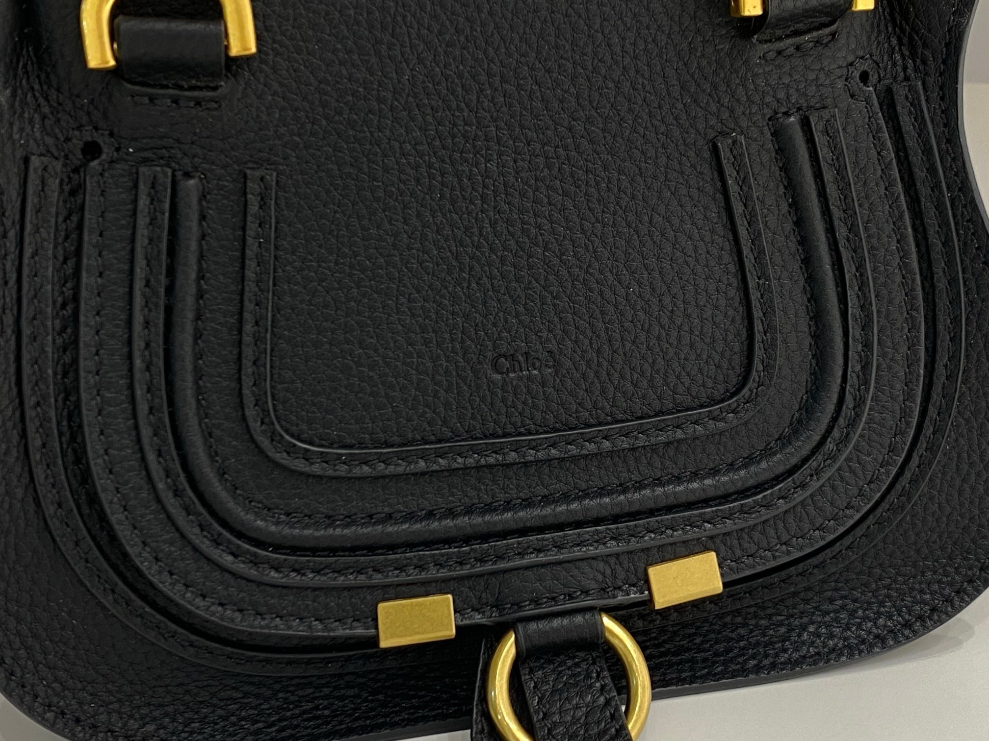 Chloe Marcie Mini Double Carry Bag in Black Grained Leather