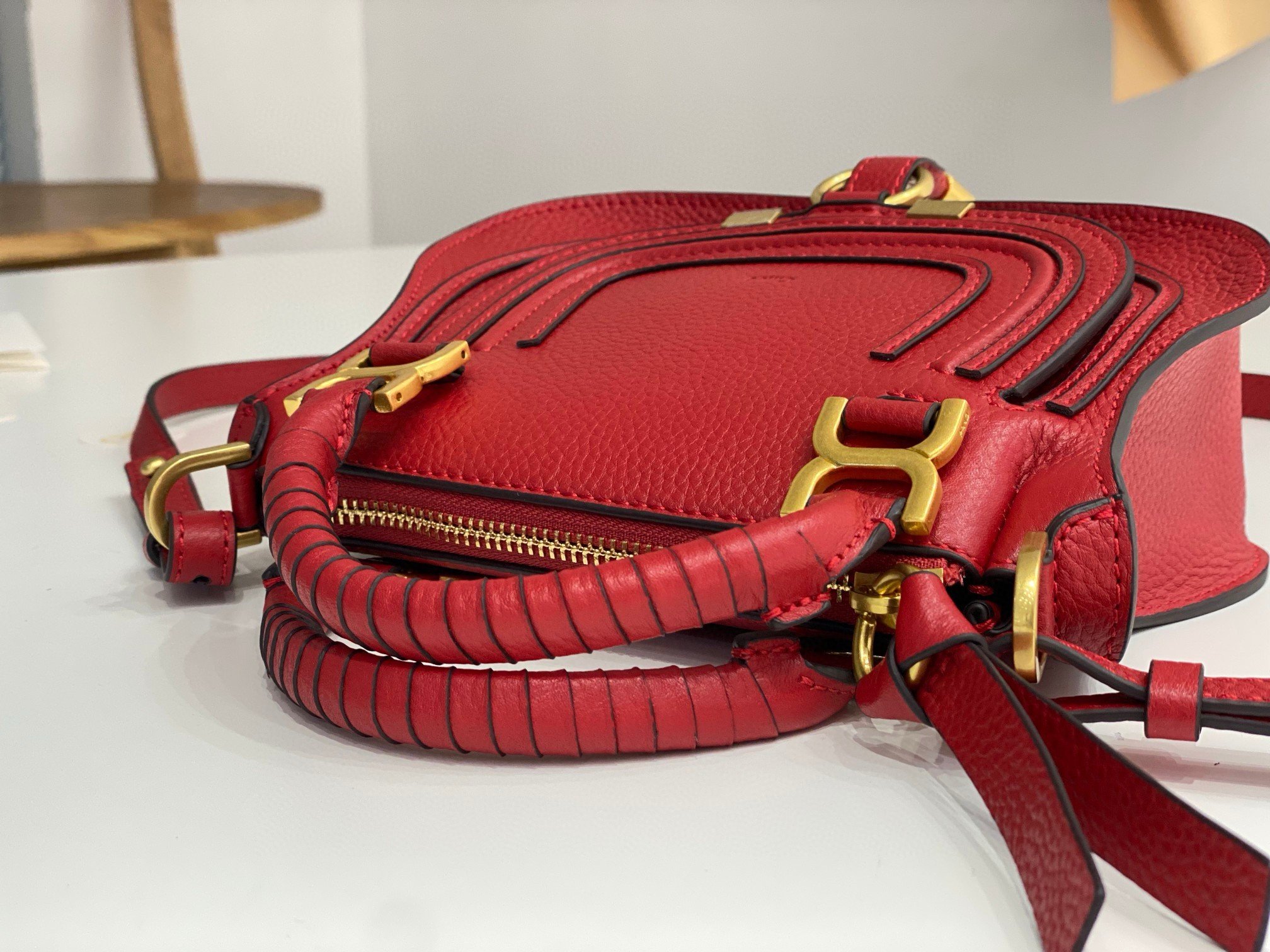 Chloe Marcie Mini Double Carry Bag in Red Grained Leather