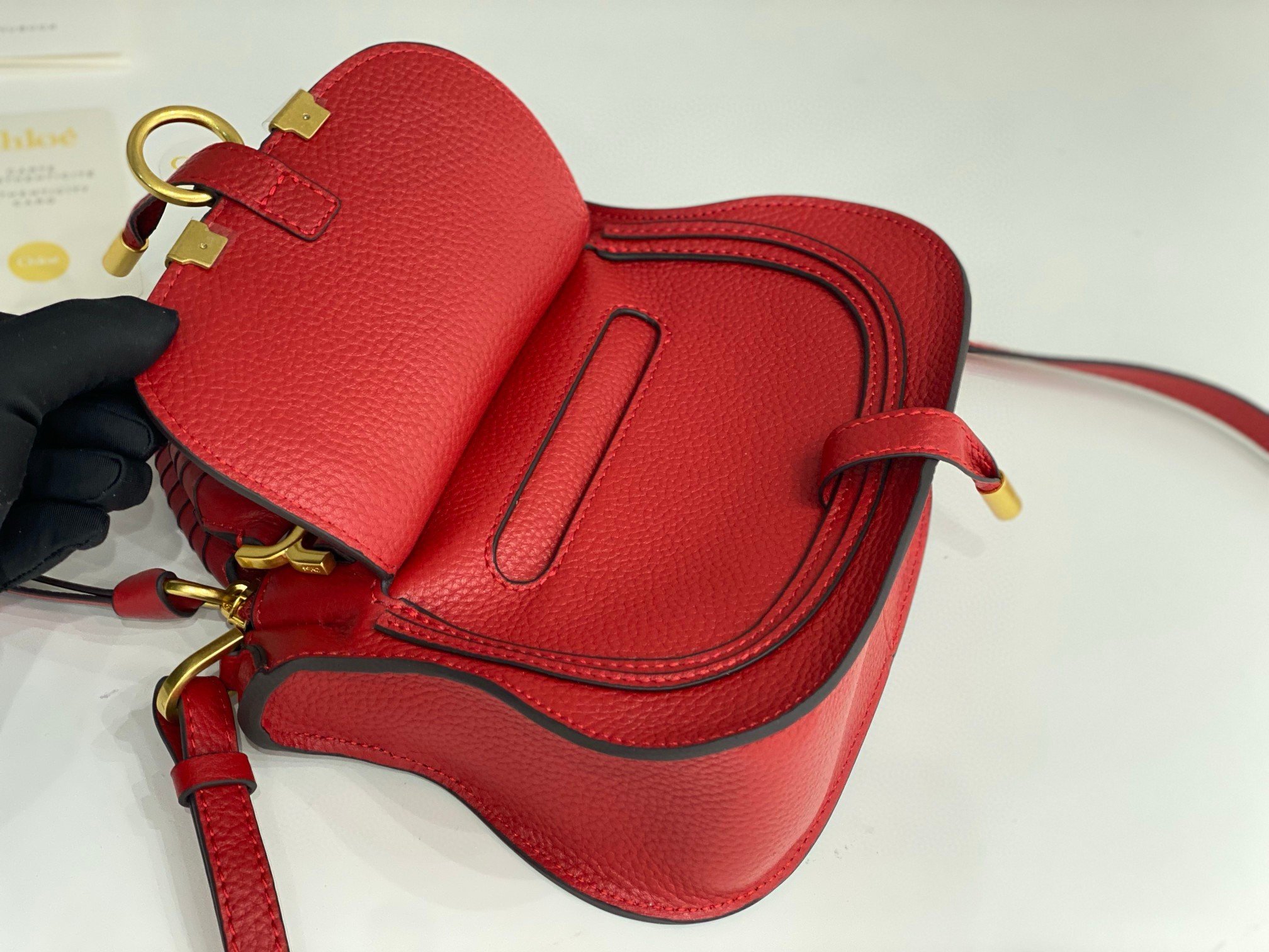 Chloe Marcie Mini Double Carry Bag in Red Grained Leather