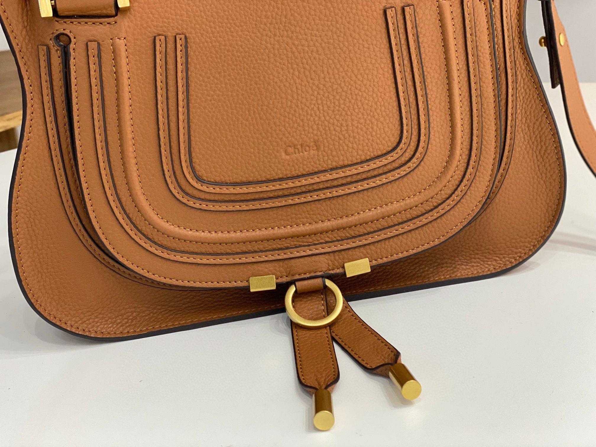 Chloe Marcie Small Double Carry Bag in Brown Grained Leather