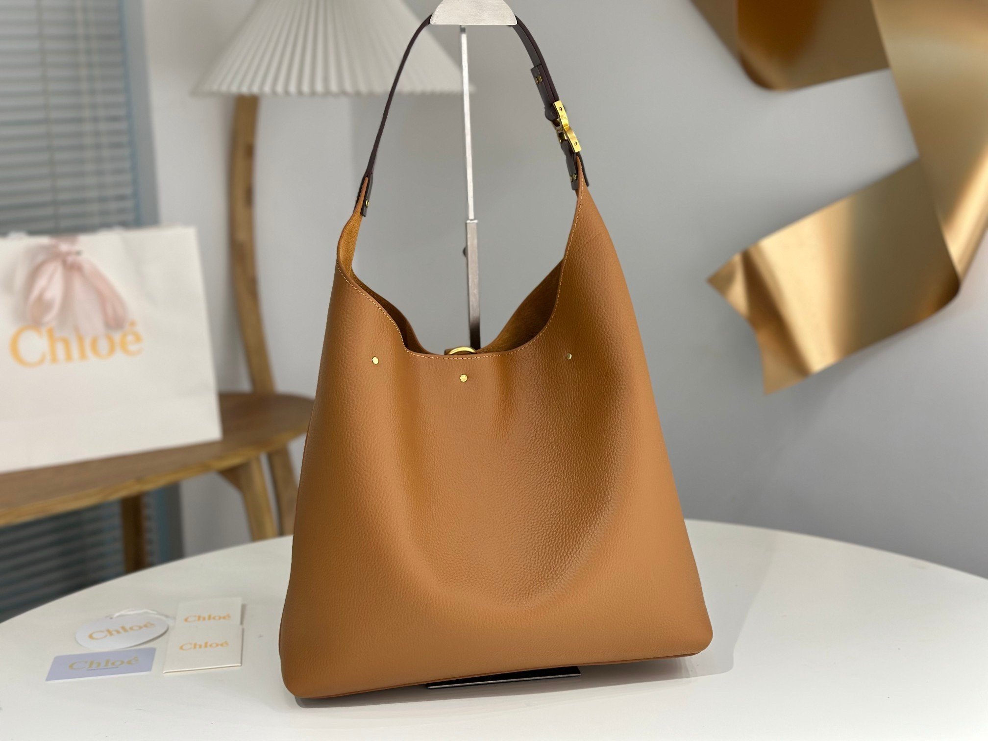 Chloe Marcie Hobo Bag in Brown Grained Leather