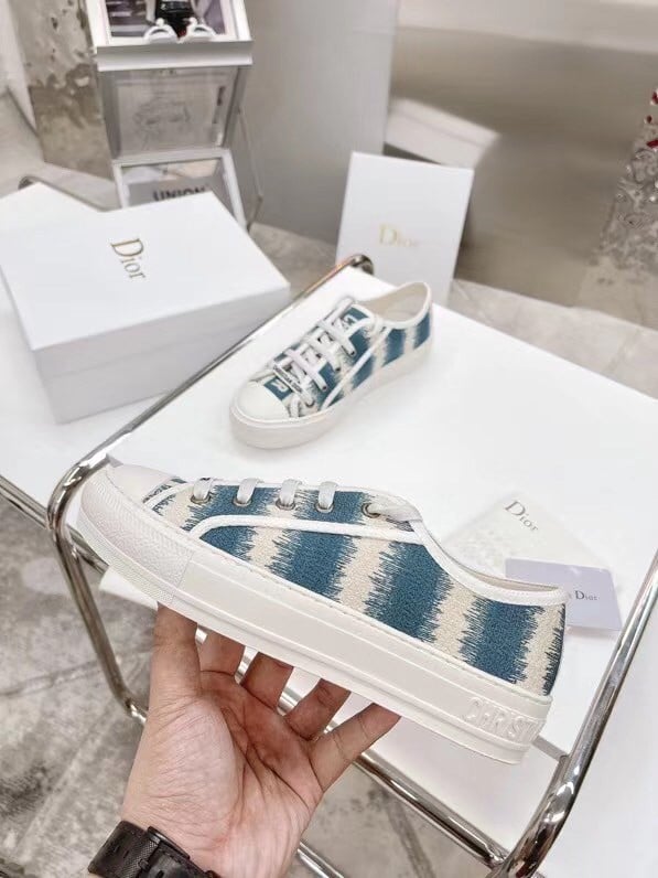 Dior Walk'n'Dior Sneakers In Ocean Blue D-Stripes Embroidered Cotton