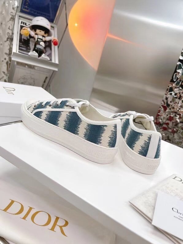 Dior Walk'n'Dior Sneakers In Ocean Blue D-Stripes Embroidered Cotton