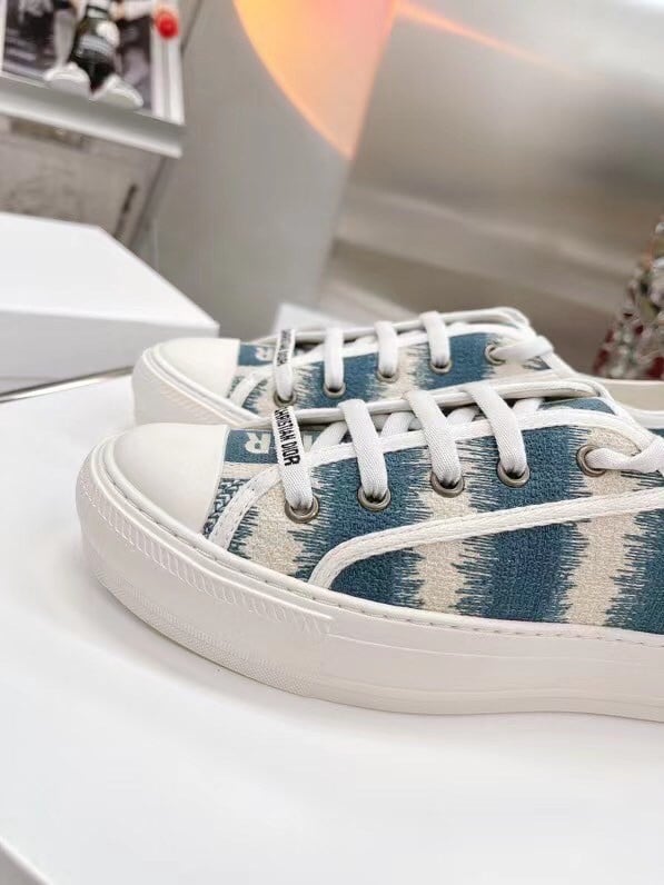 Dior Walk'n'Dior Sneakers In Ocean Blue D-Stripes Embroidered Cotton