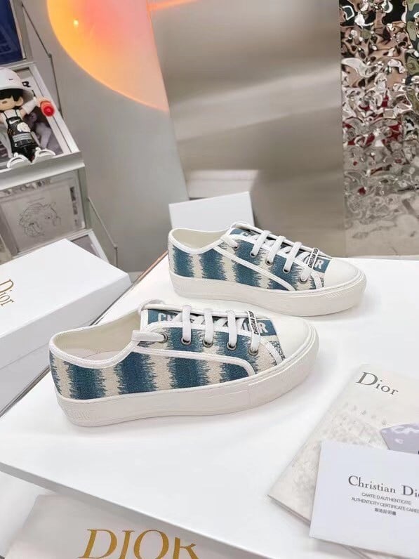 Dior Walk'n'Dior Sneakers In Ocean Blue D-Stripes Embroidered Cotton