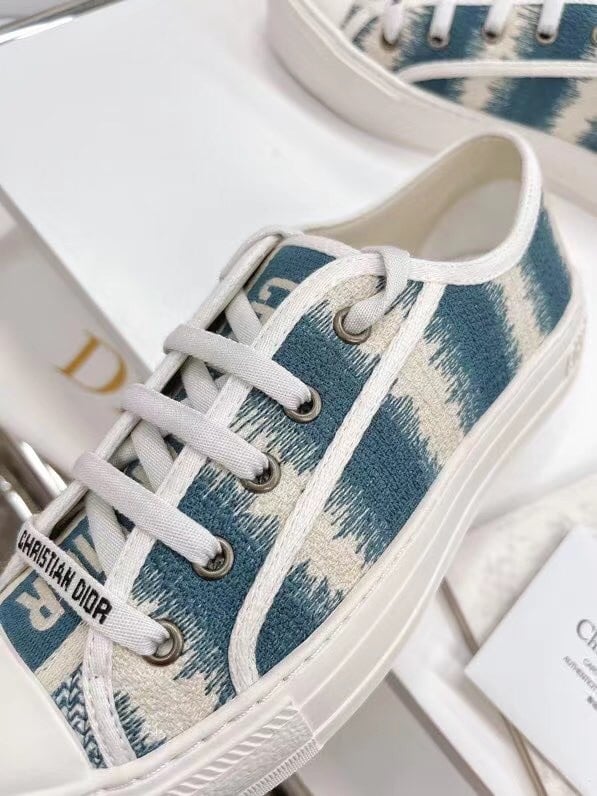 Dior Walk'n'Dior Sneakers In Ocean Blue D-Stripes Embroidered Cotton