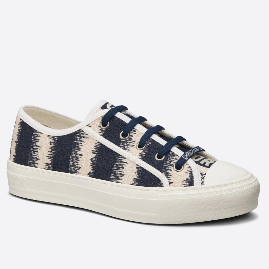 Dior Walk'n'Dior Sneakers In Navy Blue D-Stripes Embroidered Cotton