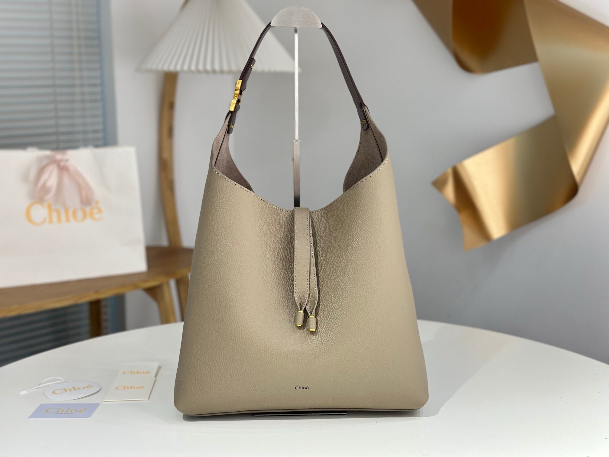 Chloe Marcie Hobo Bag in Grey Grained Leather