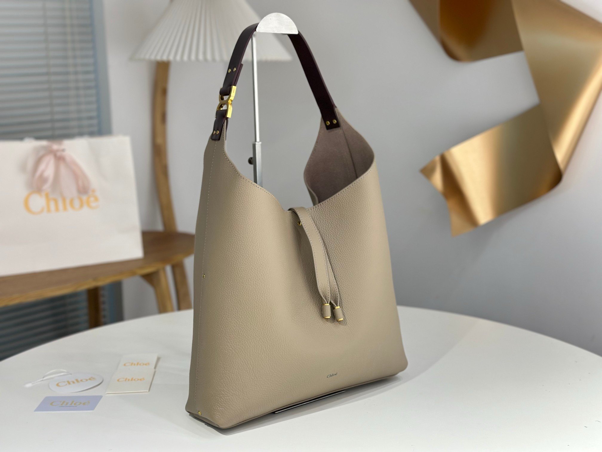 Chloe Marcie Hobo Bag in Grey Grained Leather