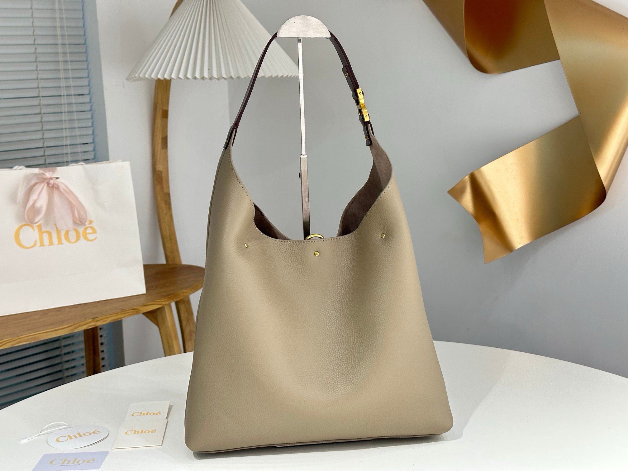 Chloe Marcie Hobo Bag in Grey Grained Leather