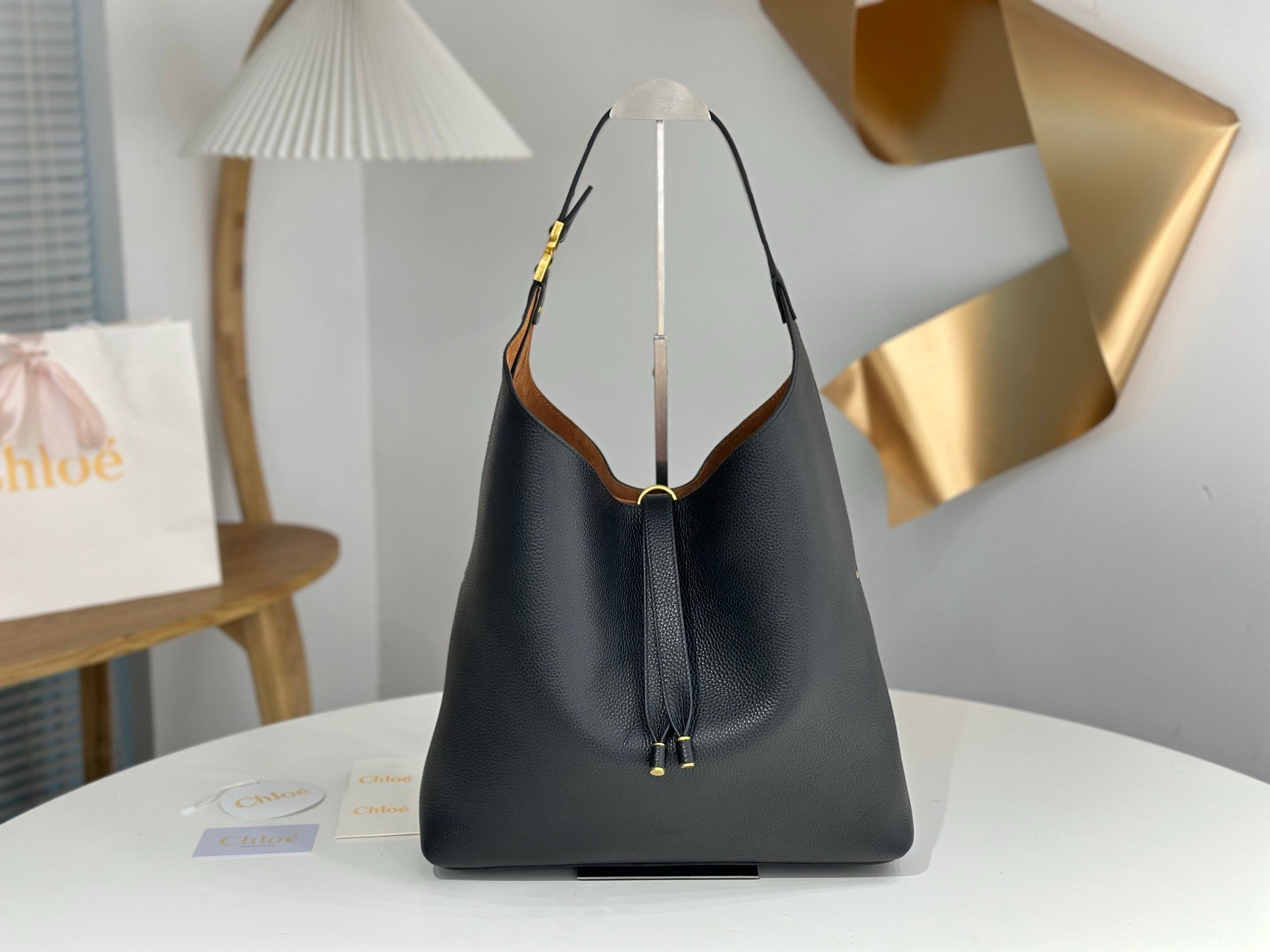 Chloe Marcie Hobo Bag in Black Grained Leather