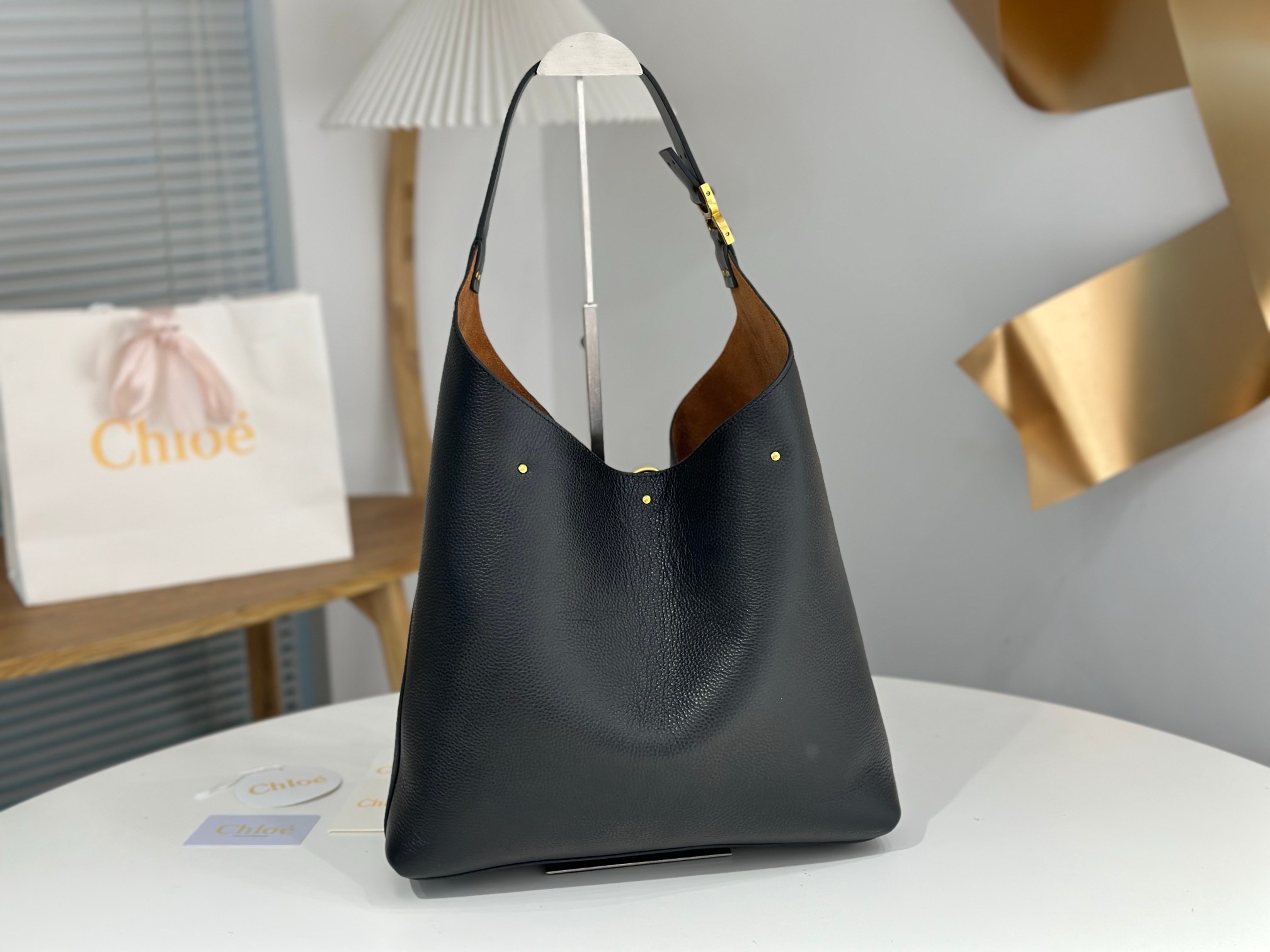 Chloe Marcie Hobo Bag in Black Grained Leather