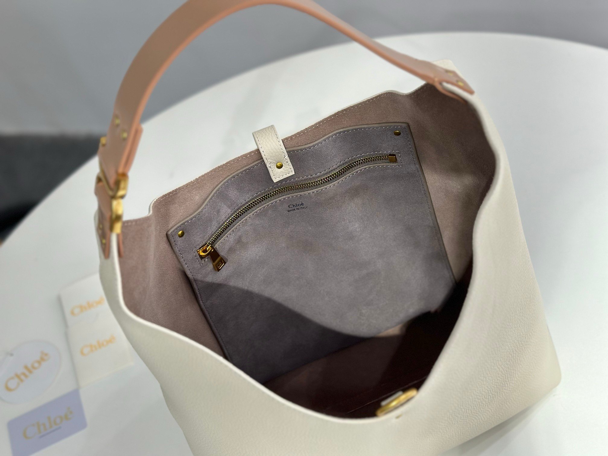 Chloe Marcie Hobo Bag in White Grained Leather