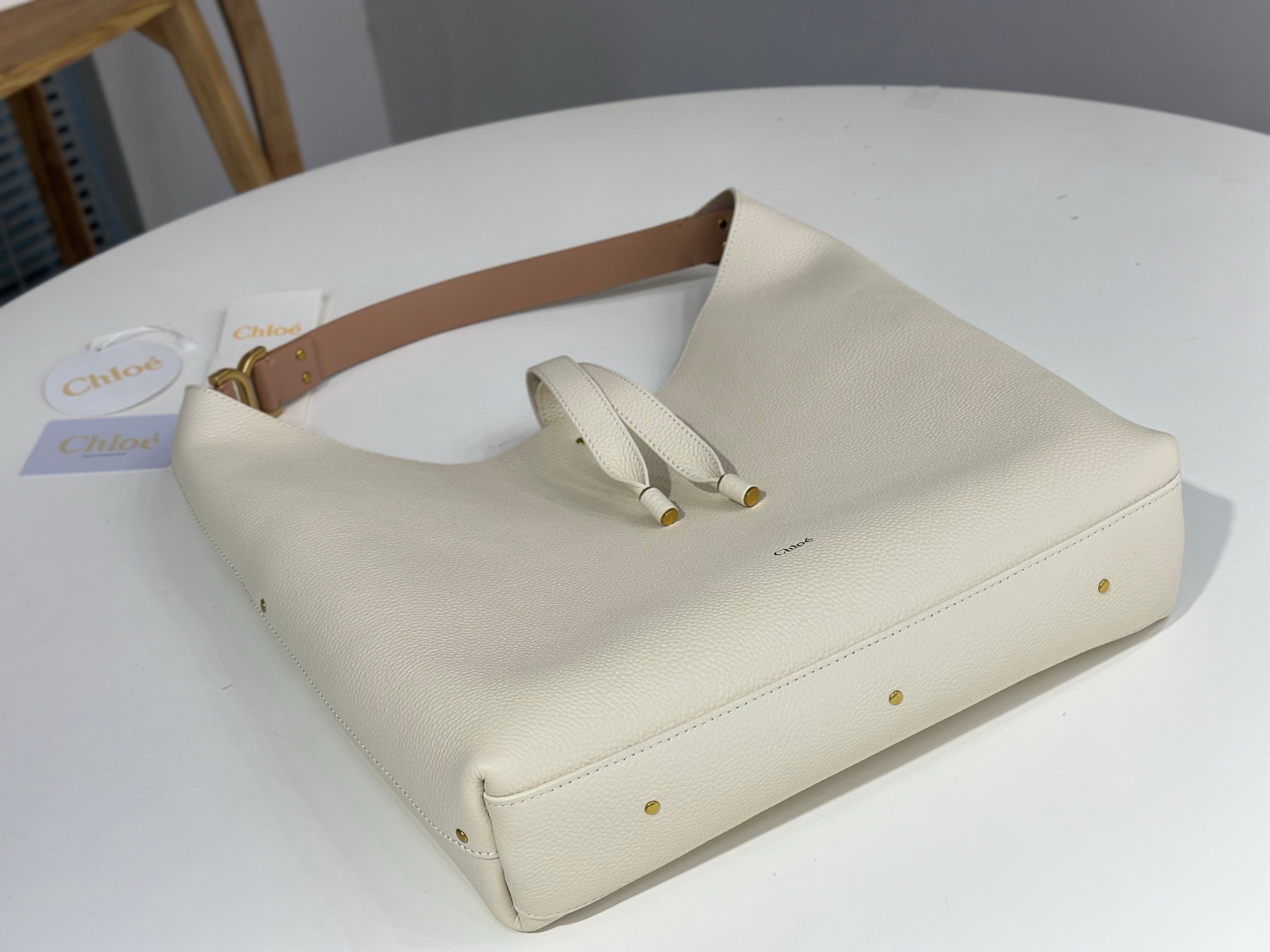 Chloe Marcie Hobo Bag in White Grained Leather