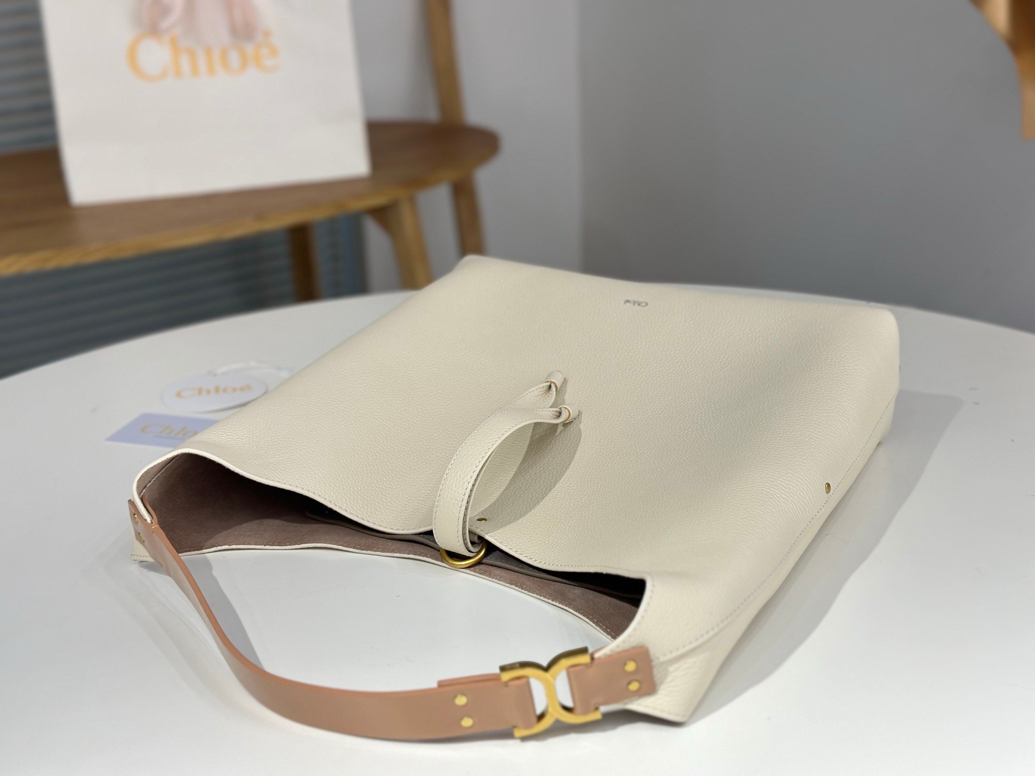 Chloe Marcie Hobo Bag in White Grained Leather