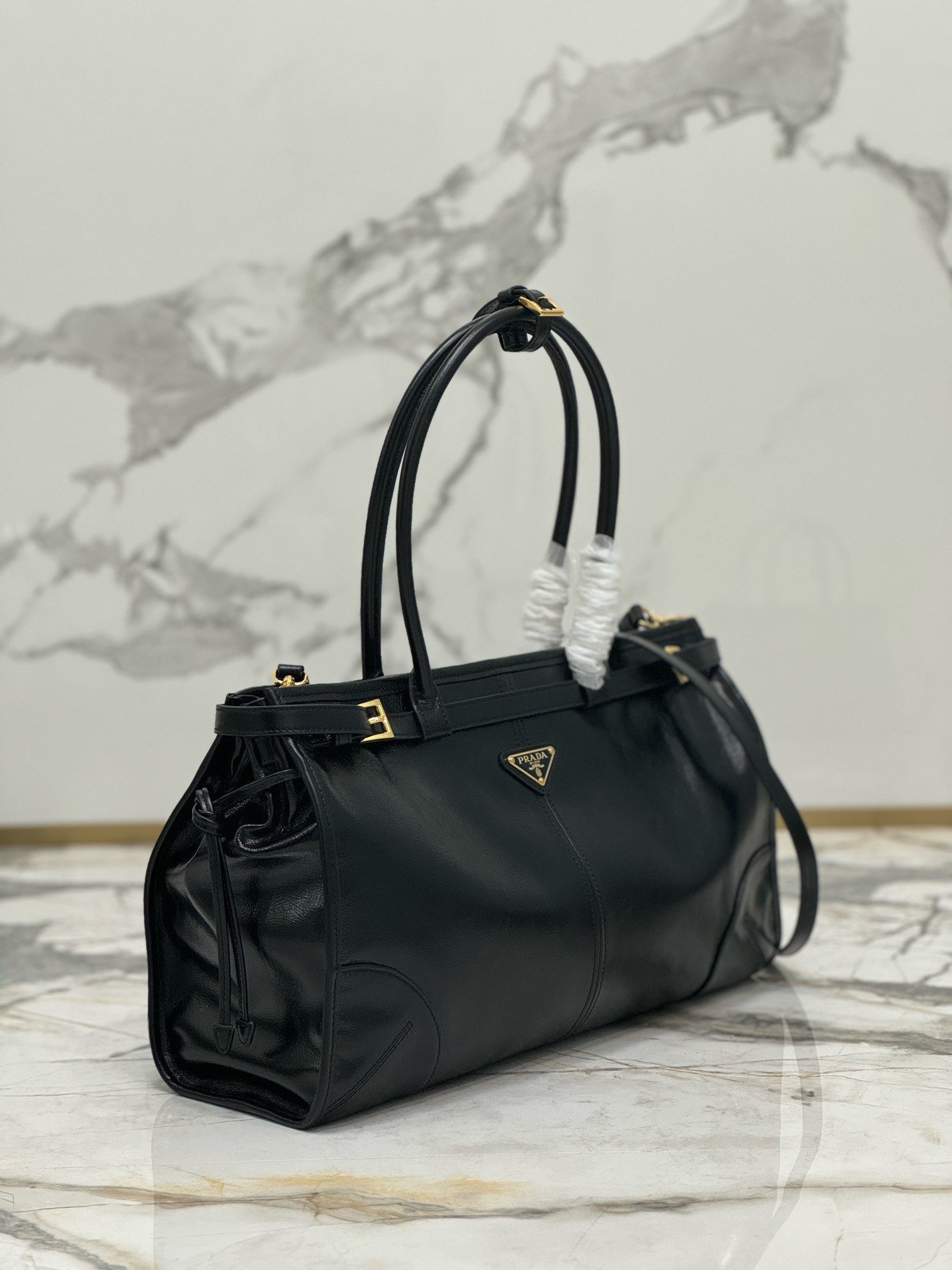 Prada Large Tote Bag in Black Soft Leather