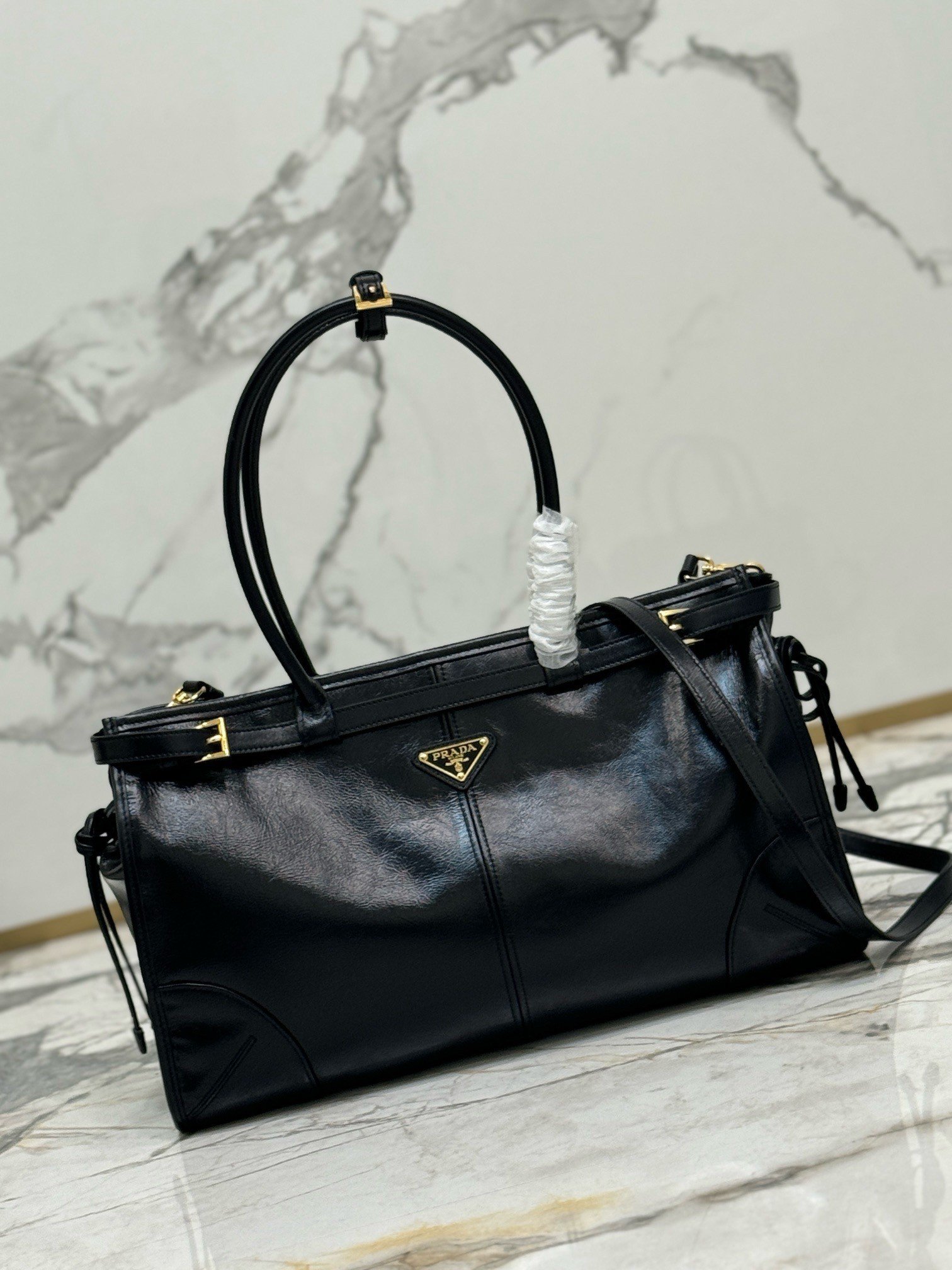 Prada Large Tote Bag in Black Soft Leather