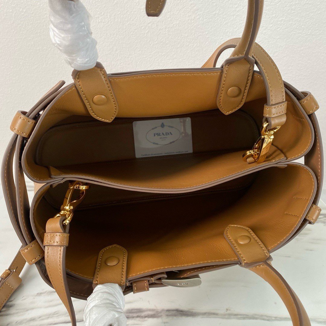 Prada Buckle Medium Bag with Belt in Brown Leather