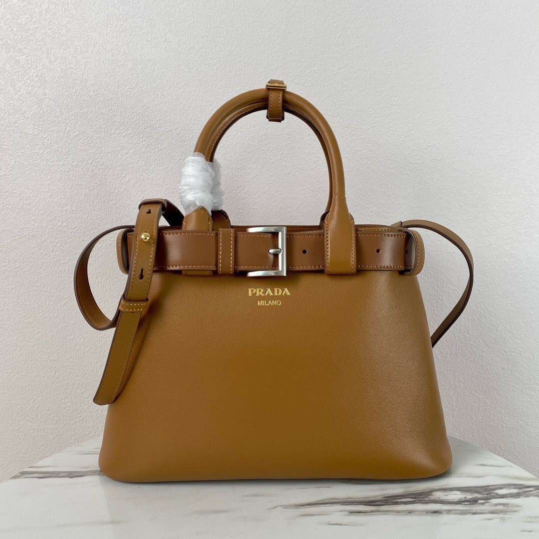 Prada Buckle Medium Bag with Belt in Brown Leather