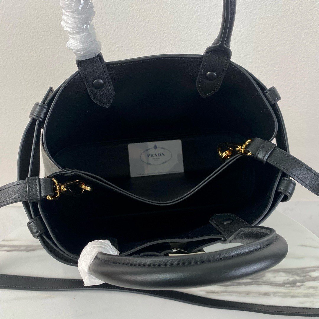 Prada Buckle Medium Bag with Belt in Black Leather