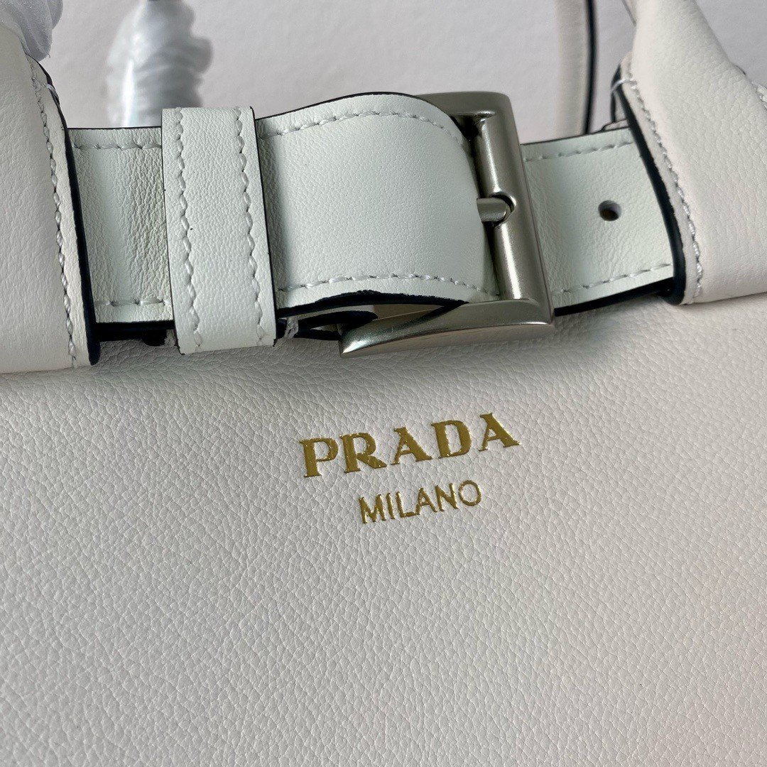 Prada Buckle Medium Bag with Belt in White Leather